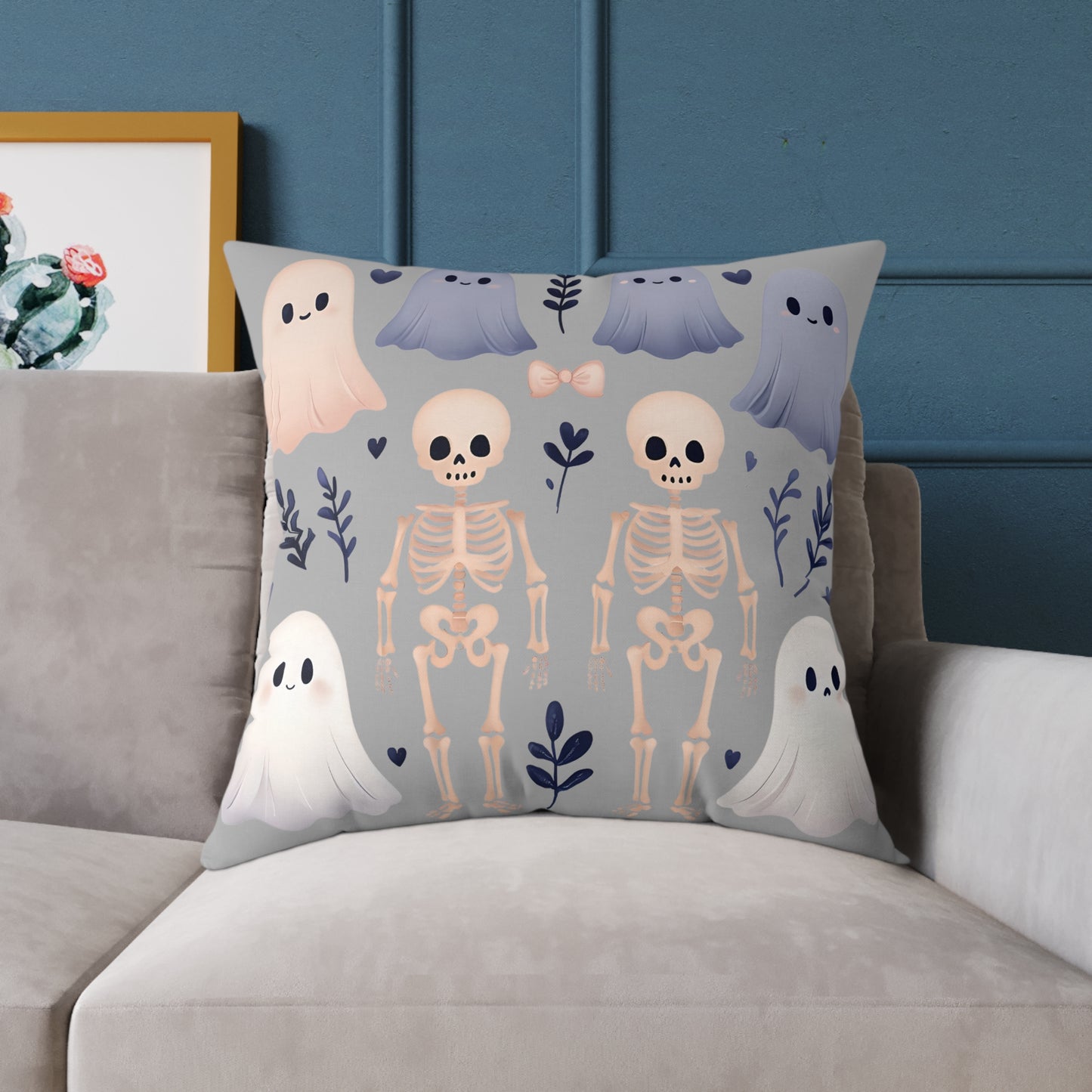 Spooky Halloween Pillow - Ghosts & Skeletons Design, Throw Pillow, Decorative Cushion, Halloween Decor, Home Cozy