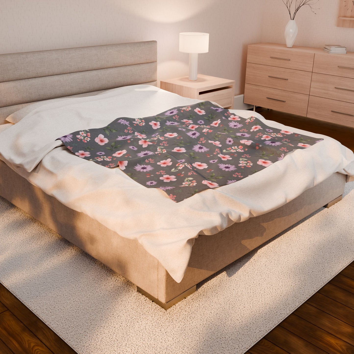 Cozy Floral Velveteen Plush Blanket - Perfect for Home Decor, Gifts, Living Room, Outdoor Picnics, Spring Flower Nursery, Gray Nursery