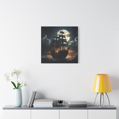 Nautical Canvas Art, Pirate Ship Wall Decor, Gothic Home Decor, Ocean Themed Artwork, Halloween Decor, Gift for Sailors
