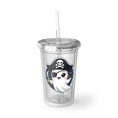 Cute Pirate Ghost Acrylic Cup, Kawaii Drink Tumbler, Personalized Cup, Halloween Gift, Kids Party Favorite, Fun Sippy Cup