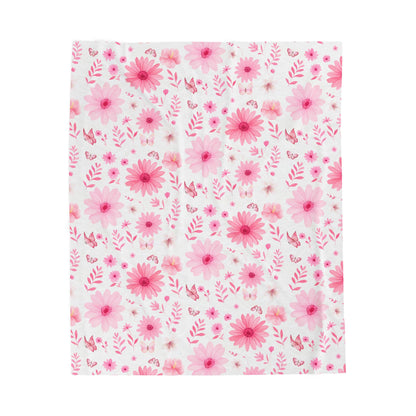 Floral Velveteen Plush Blanket - Cozy Home Decor, Flower Blanket, Gift for Her, Nursery Throw, Spring Decor