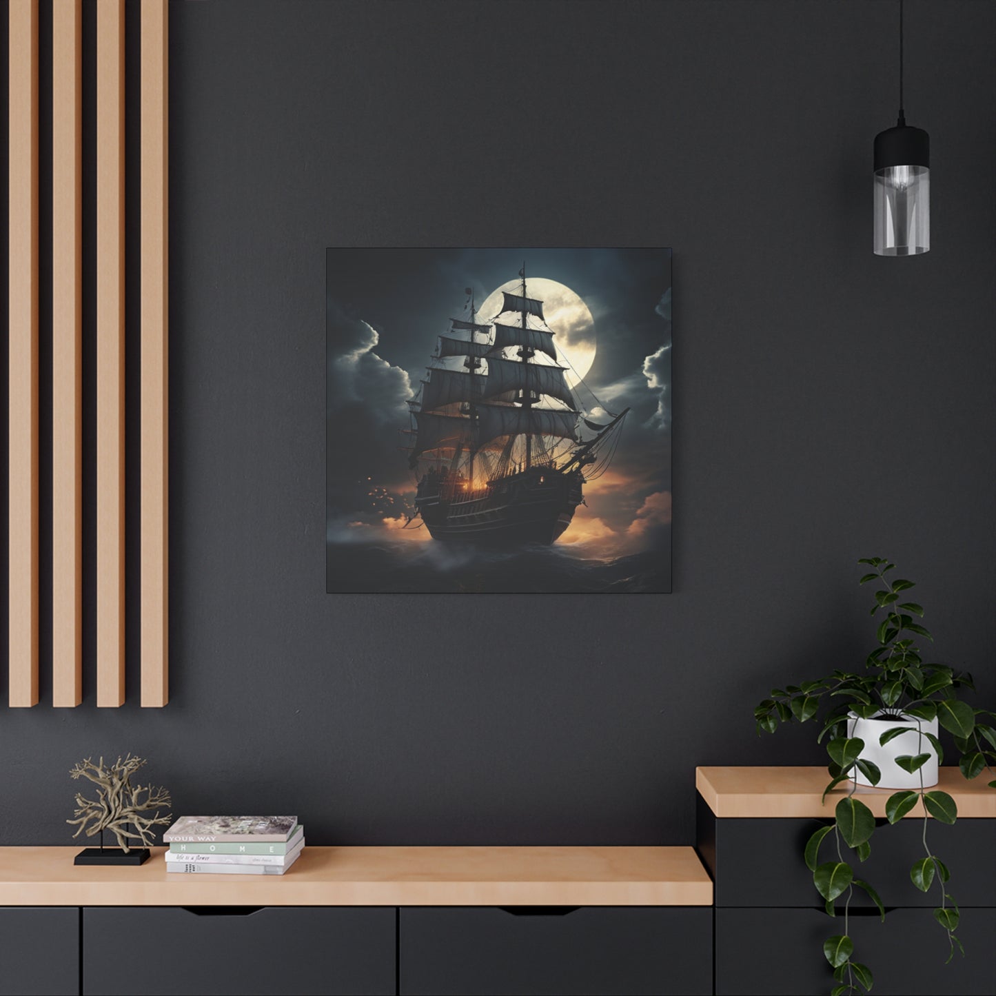 Nautical Canvas Art, Pirate Ship Wall Decor, Gothic Home Decor, Ocean Themed Artwork, Halloween Decor, Gift for Sailors