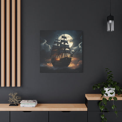 Nautical Canvas Art, Pirate Ship Wall Decor, Gothic Home Decor, Ocean Themed Artwork, Halloween Decor, Gift for Sailors