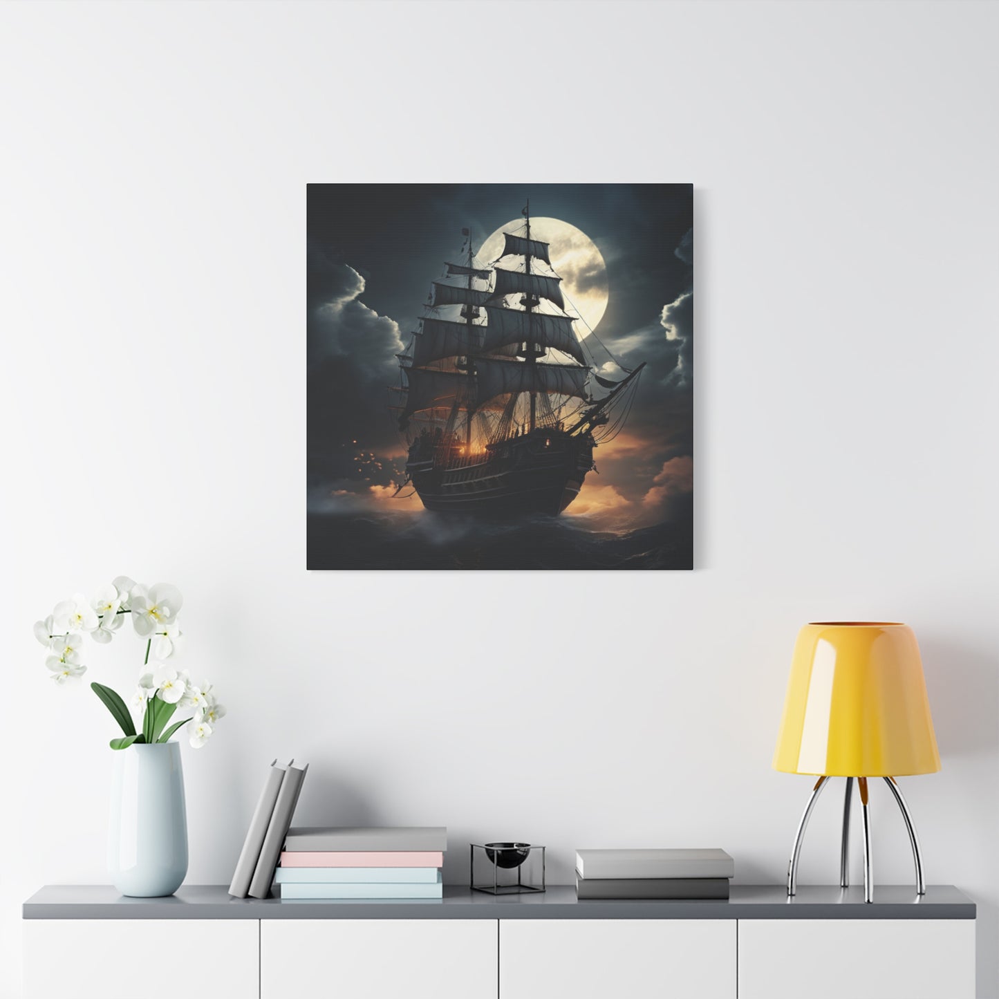 Nautical Canvas Art, Pirate Ship Wall Decor, Gothic Home Decor, Ocean Themed Artwork, Halloween Decor, Gift for Sailors