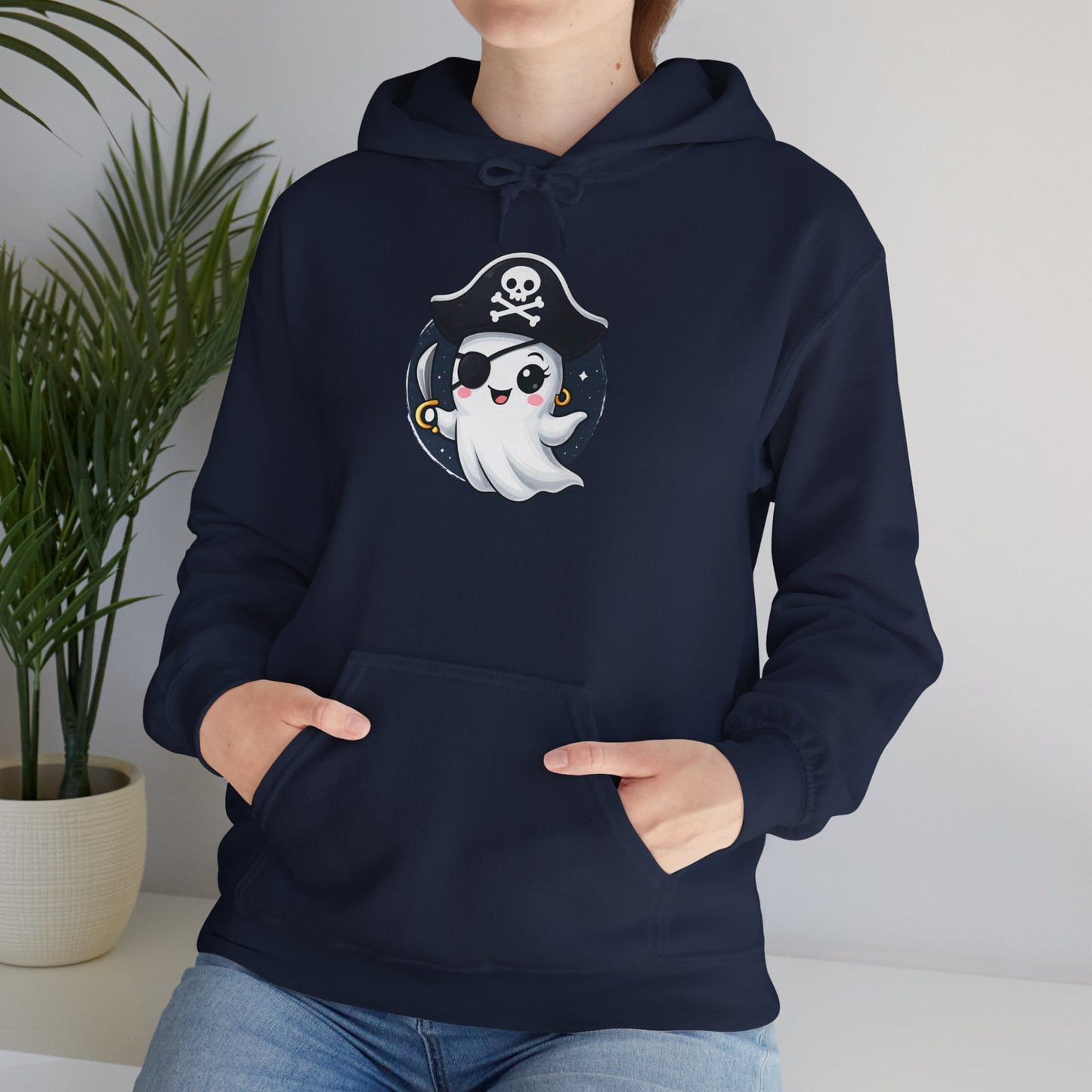 Pirate Ghost Hoodie, Cozy Hooded Sweatshirt for Halloween, Unisex Casual Wear, Cute Gift for Kids and Adults, Spooky Apparel