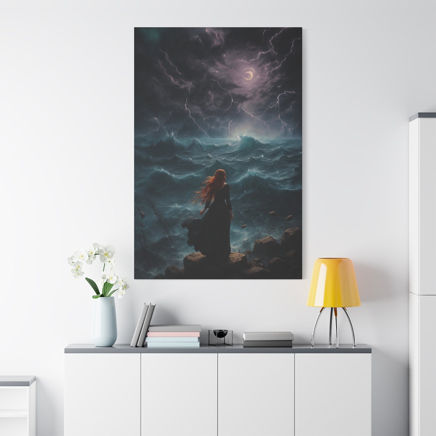 Stretched Canvas Art, Ruinous Waves Print, Stormy Seascape Wall Decor, Fantasy Art for Home, Unique Gift for Art Lovers