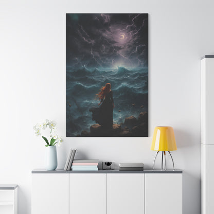 Stretched Canvas Art, Ruinous Waves Print, Stormy Seascape Wall Decor, Fantasy Art for Home, Unique Gift for Art Lovers