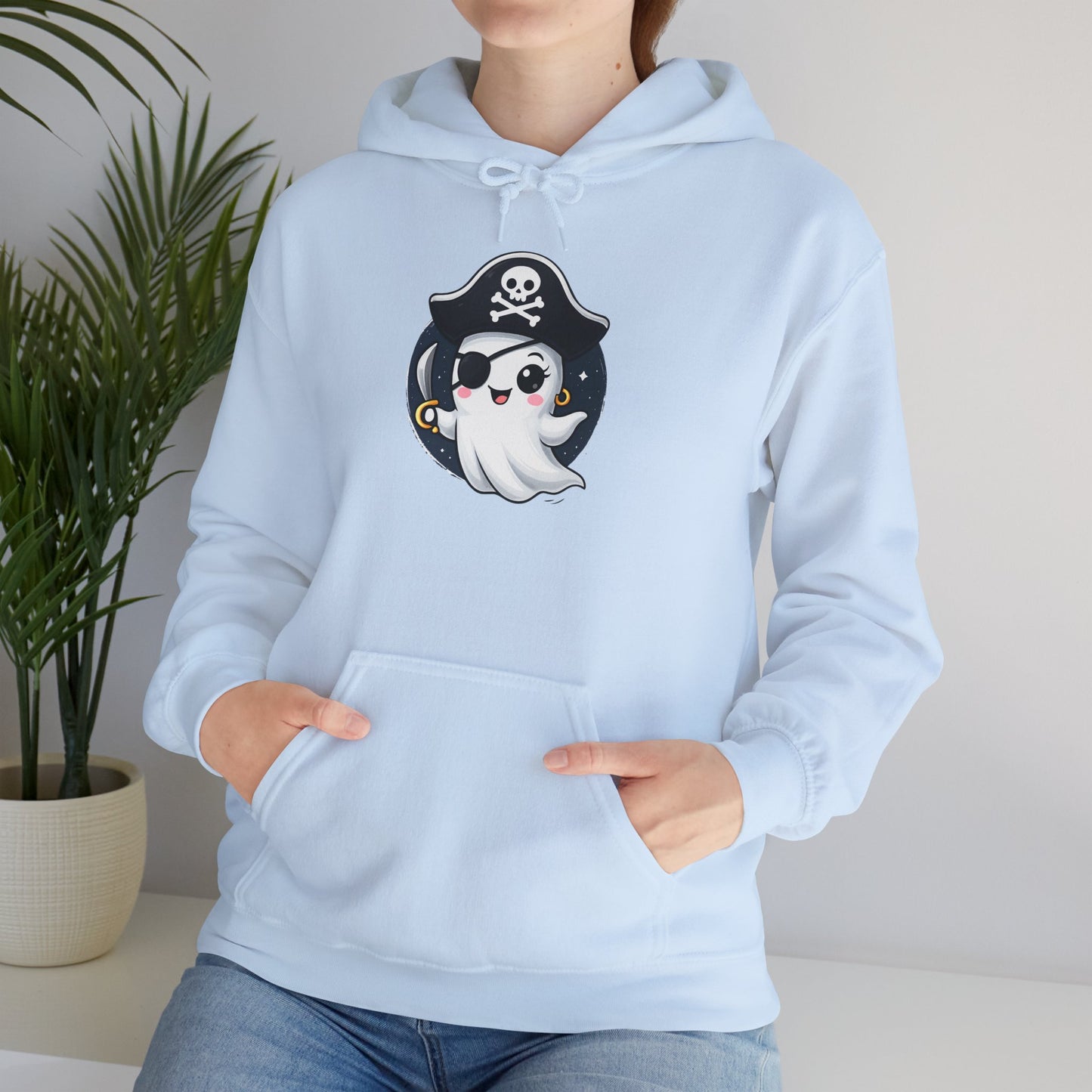 Pirate Ghost Hoodie, Cozy Hooded Sweatshirt for Halloween, Unisex Casual Wear, Cute Gift for Kids and Adults, Spooky Apparel