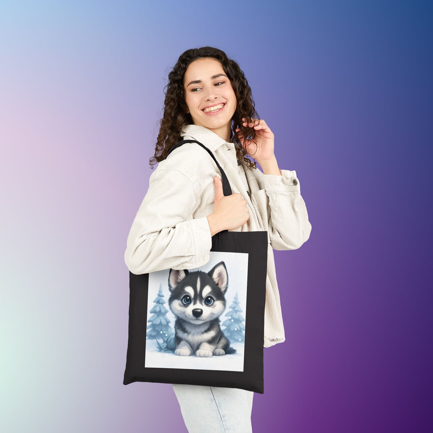 Adorable Husky Tote Bag, Cute Dog Lover Gift, Eco-Friendly Shopping Bag, Pet Lover Accessory, Winter Vibes Canvas Bag, Dog Dad, Dog Mom