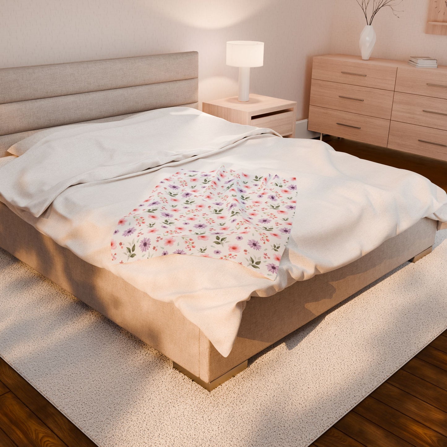 Cozy Floral Velveteen Plush Blanket | Soft Throw for Home Decor, Seasonal Gifts, Nursery, Picnics, and Relaxation, Spring Flower Nursery