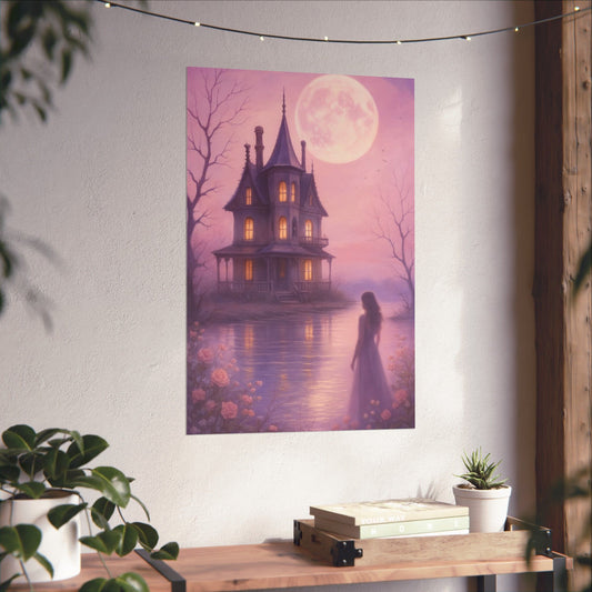 Whimsical Matte Vertical Posters: Enchanting Moonlit Cottage Art, Dreamy Home Decor, Magical Gift for Art Lovers, Fairy Tale Wall Art,