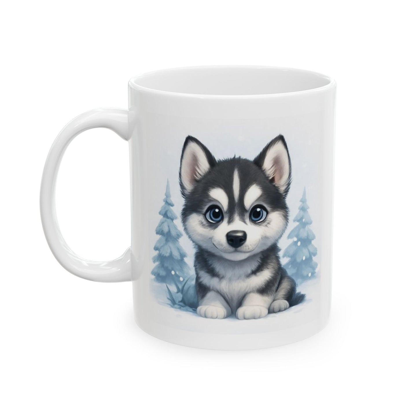 Winter Ceramic Mug, Cute Winter Mug, Holiday Gift, Cozy Drinkware, Husky Puppy Coffee Cup, Adorable Animal Mug Gift, Dog Lover gift