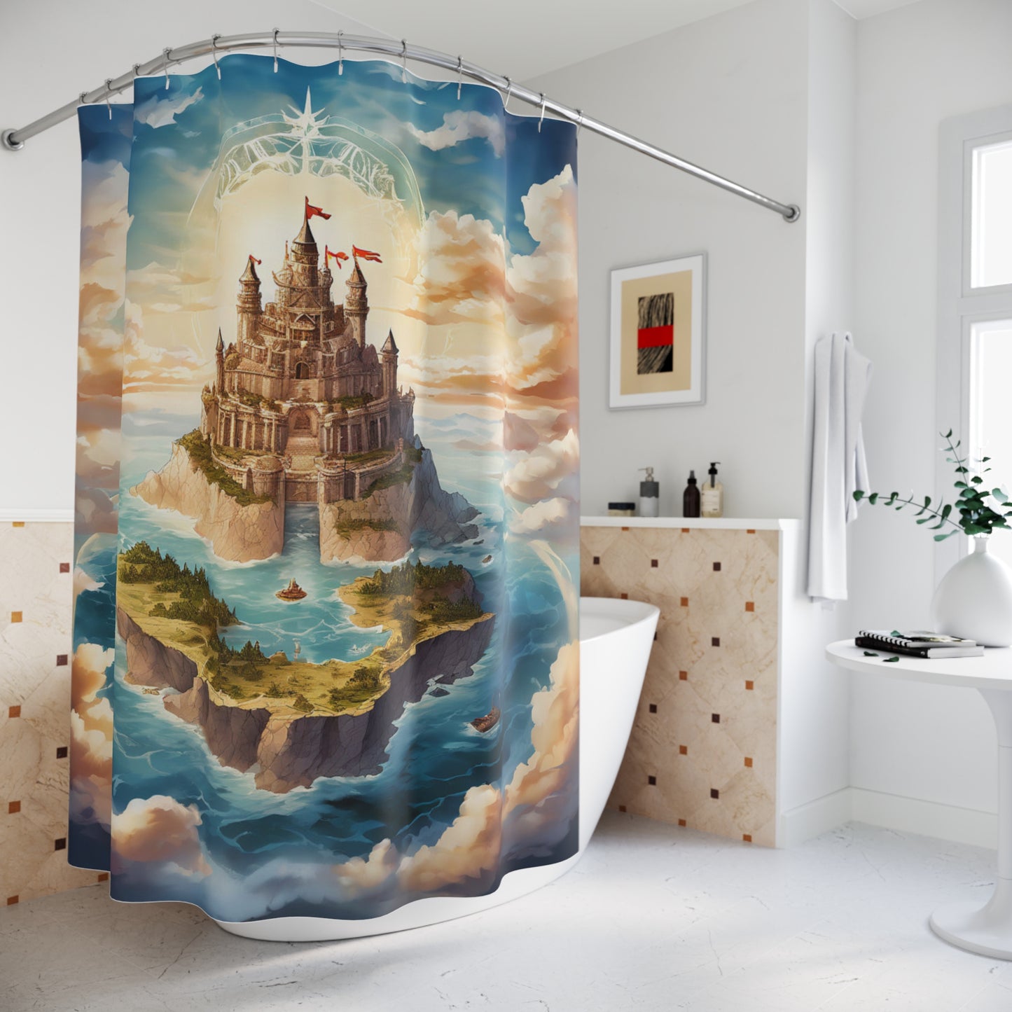 Fantasy Castle Shower Curtain, Magical Themed Bathroom Decor, Whimsical Gift for Fantasy Lovers, Kids Bathroom Accessory, Home Decor