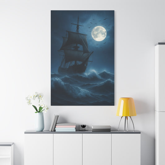 Nautical Themed Wall Art, Moonlit Ship Canvas Print, Ocean Decor, Maritime Home Decor, Night Scene Artwork, Gift for Sailors, Pirate Ship