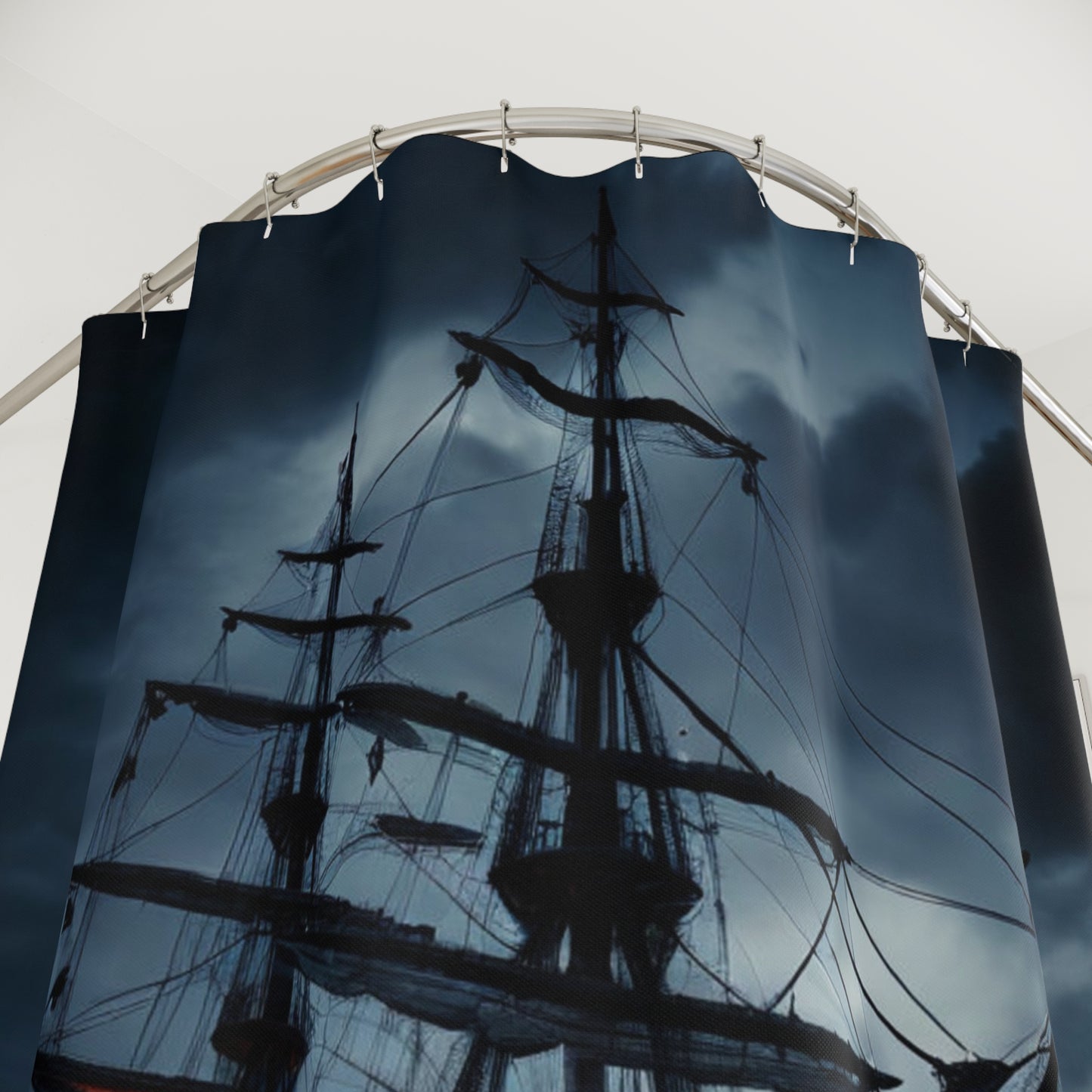 Gothic Pirate Ship Shower Curtain, Nautical Bathroom Decor, Unique Gift for Sailor Enthusiasts, Dark Fantasy Home Accent, Nautical Adventure