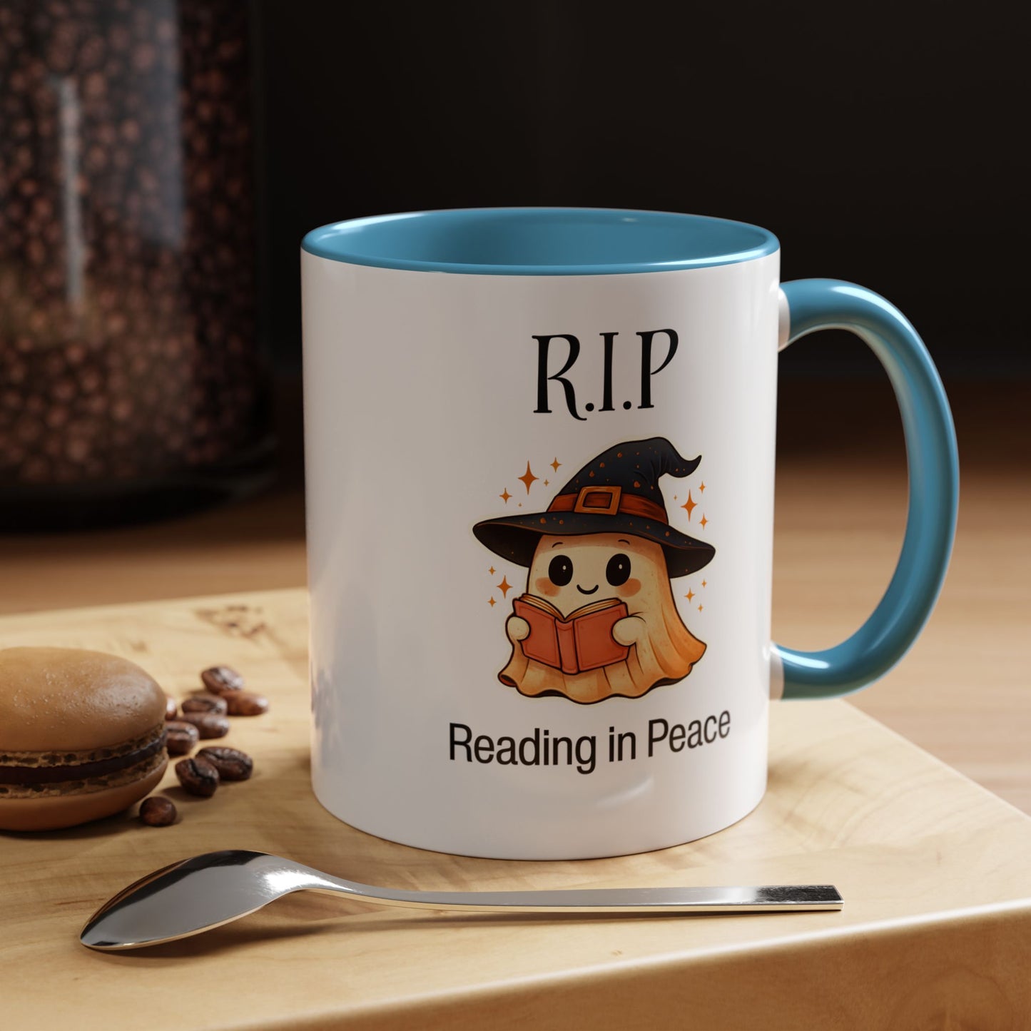 Halloween Reading Mug, Cute Ghost Coffee Cup, Spooky Gift for Book Lovers, Witchy Kitchen Decor, Fun Halloween Gift, Reading Ghost