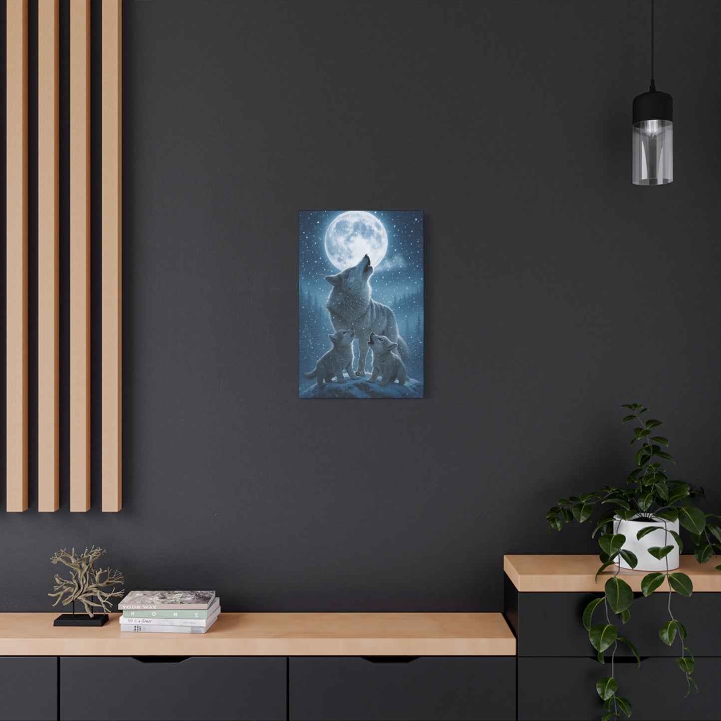 Wolf Family Moonlit Canvas Art, Nature Decor, Wildlife Wall Art, Home Office Art, Gift for Animal Lovers