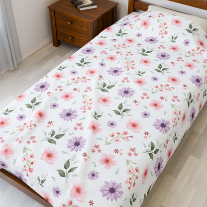 Cozy Floral Velveteen Plush Blanket | Soft Throw for Home Decor, Seasonal Gifts, Nursery, Picnics, and Relaxation, Spring Flower Nursery