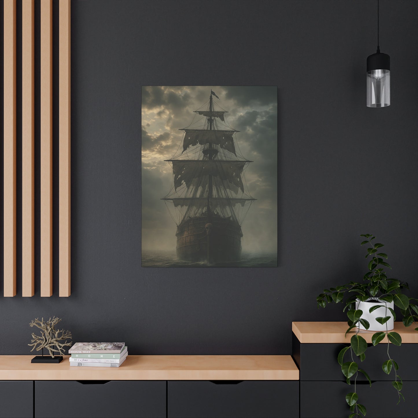 Mysterious Ship Canvas Wall Art, Nautical Decor for Home, Pirate Art, Ocean Inspired, Gift for Sailors