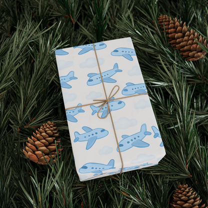 Airplane Themed Wrapping Paper, Gift Wrap for Kids, Birthday, Baby Shower, Travel Lovers, Aviation Decor
