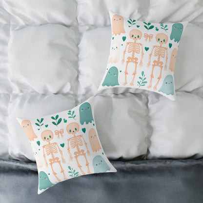 Cute Halloween Decorative Pillow, Ghost and Skeleton Throw Pillow, Spooky Home Decor, Fall Accent Cushion, Halloween Gift