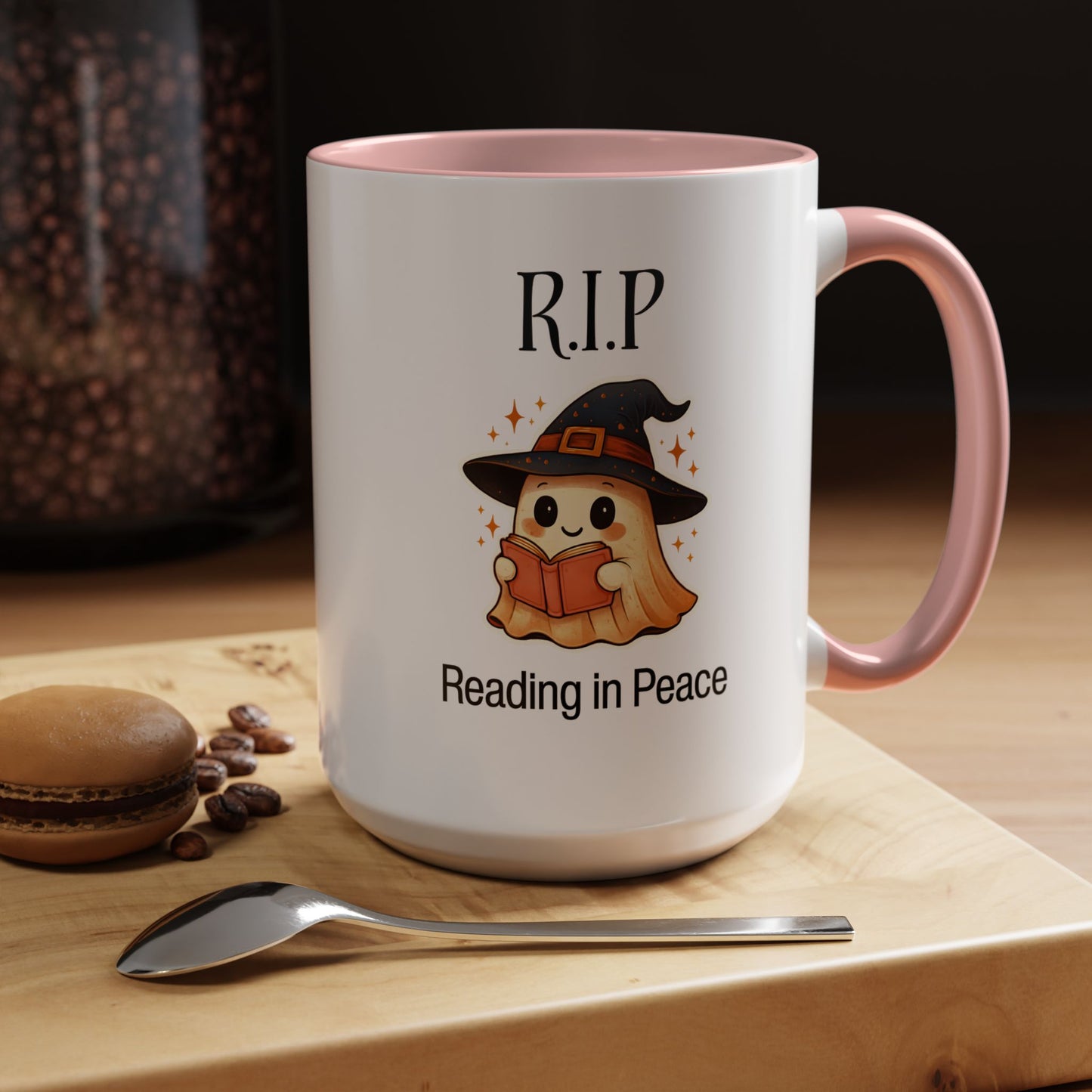 Halloween Reading Mug, Cute Ghost Coffee Cup, Spooky Gift for Book Lovers, Witchy Kitchen Decor, Fun Halloween Gift, Reading Ghost