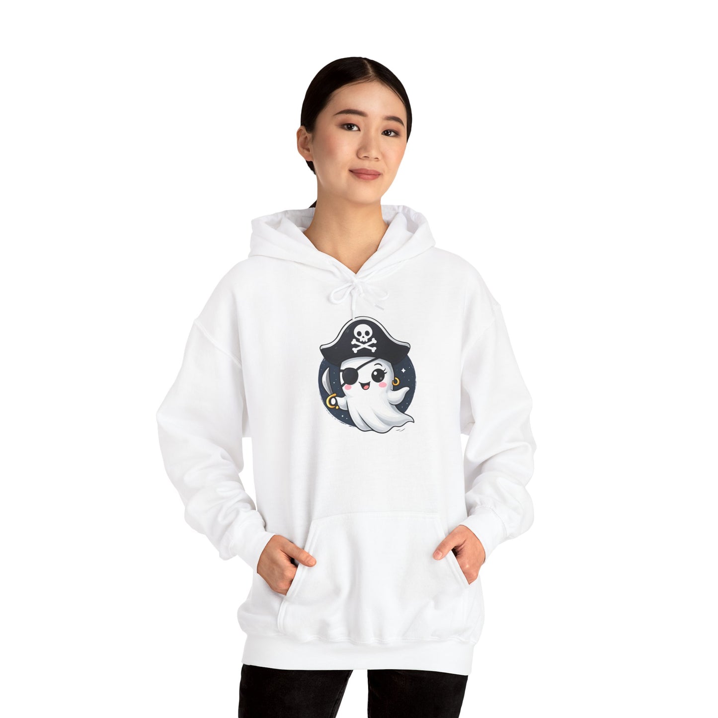 Pirate Ghost Hoodie, Cozy Hooded Sweatshirt for Halloween, Unisex Casual Wear, Cute Gift for Kids and Adults, Spooky Apparel