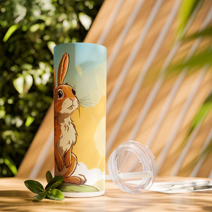Whimsical Bunny Skinny Tumbler | 20oz Water Bottle, Cute Rabbit Design, Perfect for Spring, Easter, Animal Lovers, Eco-Friendly