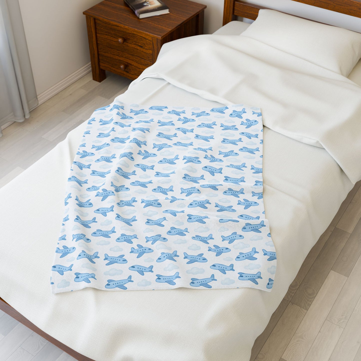 Soft Airplane Velveteen Blanket | Cozy Kids Throw, Nursery Decor, Baby Shower Gift, Travel Comfort, Lightweight Blanket, Airplane Nursery