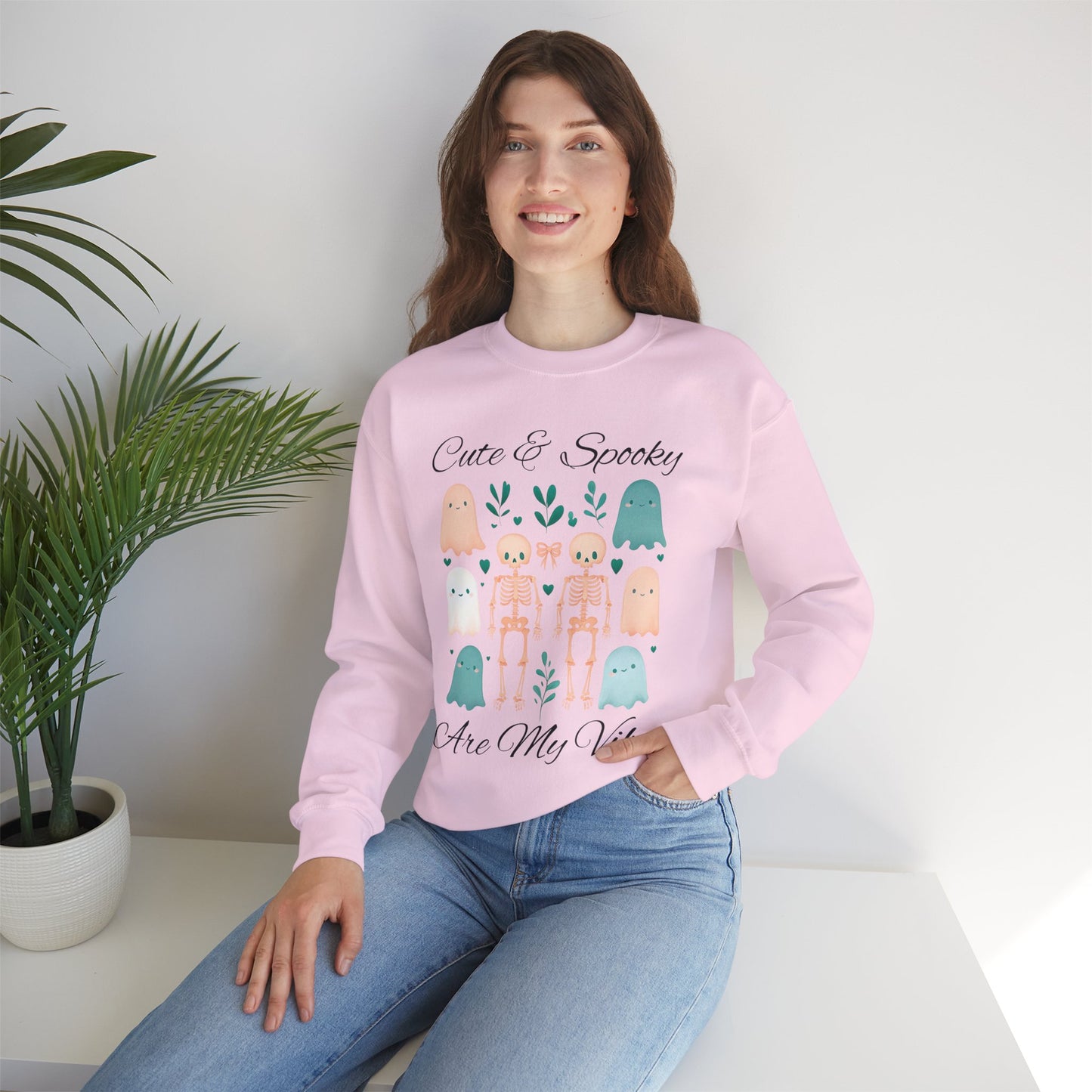 Cute & Spooky Vibes Crewneck Sweatshirt, Unisex Sweatshirt, Halloween Apparel, Cozy Casual Wear, Ghost Design, Comfortable Top