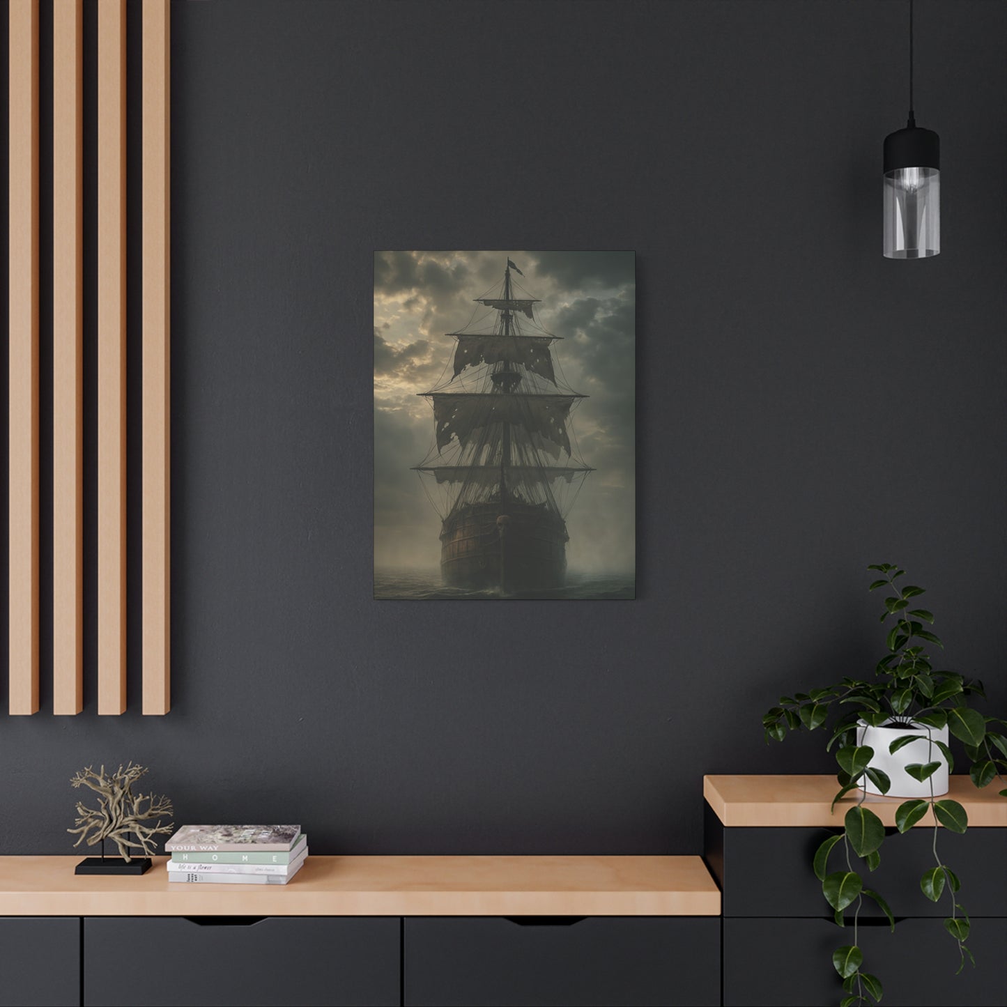 Mysterious Ship Canvas Wall Art, Nautical Decor for Home, Pirate Art, Ocean Inspired, Gift for Sailors