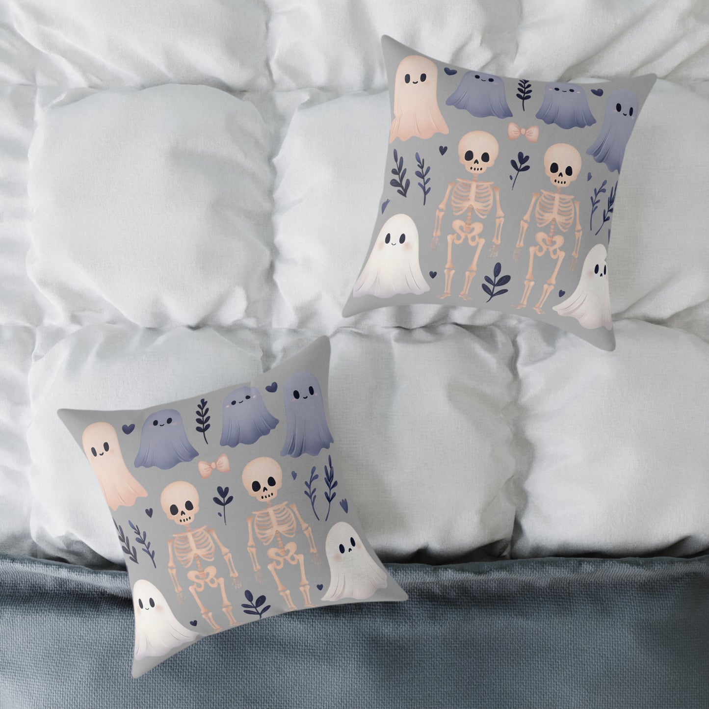 Spooky Halloween Pillow - Ghosts & Skeletons Design, Throw Pillow, Decorative Cushion, Halloween Decor, Home Cozy