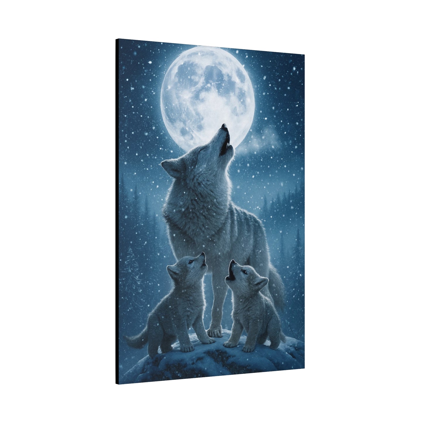 Wolf Family Moonlit Canvas Art, Nature Decor, Wildlife Wall Art, Home Office Art, Gift for Animal Lovers