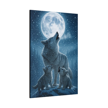 Wolf Family Moonlit Canvas Art, Nature Decor, Wildlife Wall Art, Home Office Art, Gift for Animal Lovers