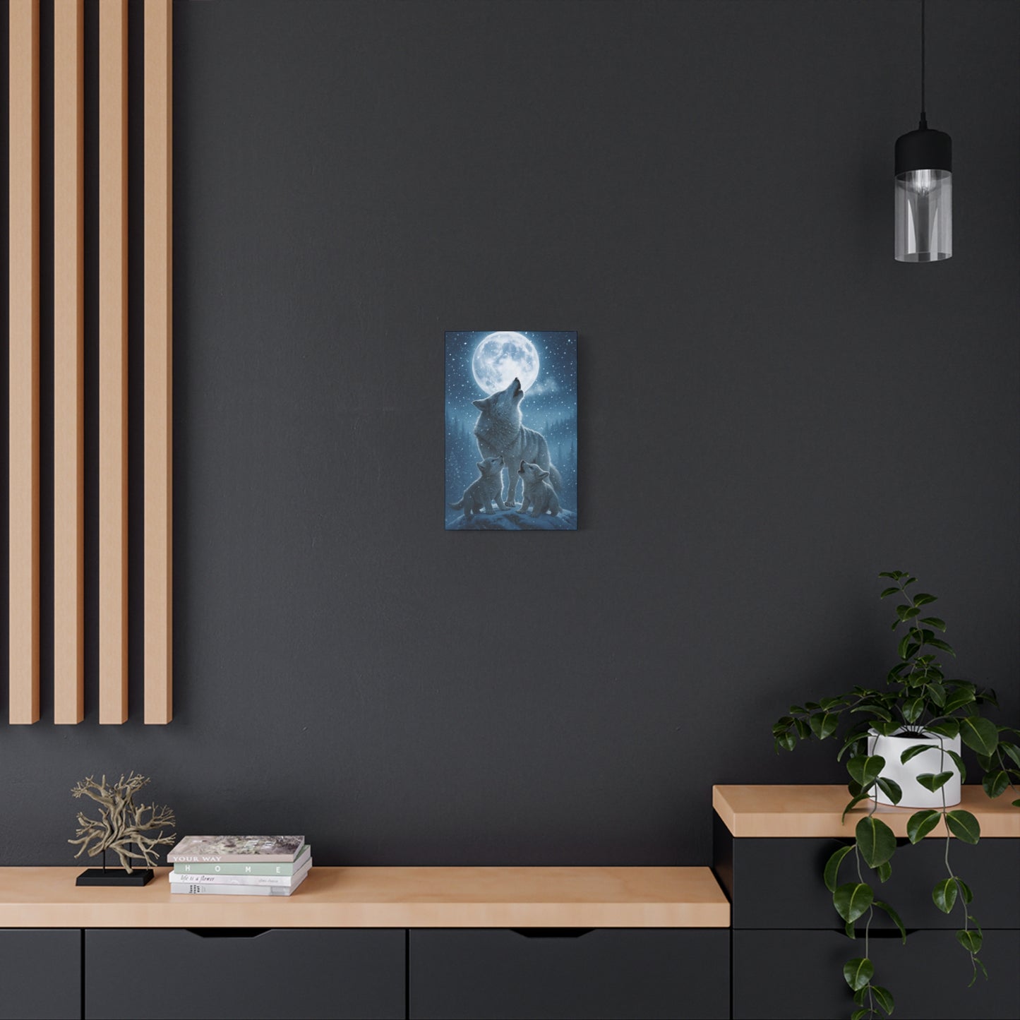 Wolf Family Moonlit Canvas Art, Nature Decor, Wildlife Wall Art, Home Office Art, Gift for Animal Lovers