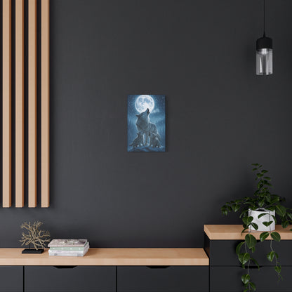 Wolf Family Moonlit Canvas Art, Nature Decor, Wildlife Wall Art, Home Office Art, Gift for Animal Lovers