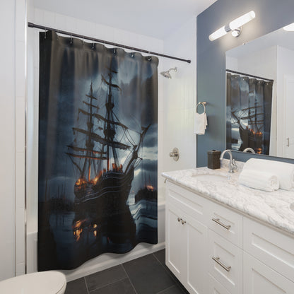 Gothic Pirate Ship Shower Curtain, Nautical Bathroom Decor, Unique Gift for Sailor Enthusiasts, Dark Fantasy Home Accent, Nautical Adventure
