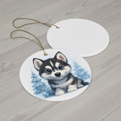 Husky Puppy Ceramic Ornament, Perfect Holiday Decoration, Pet Lover Gift, Winter Home Decor, Unique Keepsake