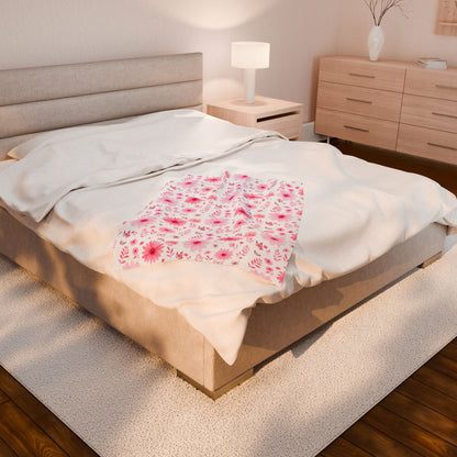 Floral Velveteen Plush Blanket - Cozy Home Decor, Flower Blanket, Gift for Her, Nursery Throw, Spring Decor