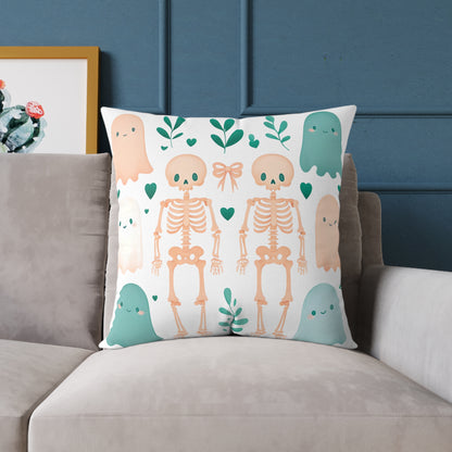 Cute Halloween Decorative Pillow, Ghost and Skeleton Throw Pillow, Spooky Home Decor, Fall Accent Cushion, Halloween Gift