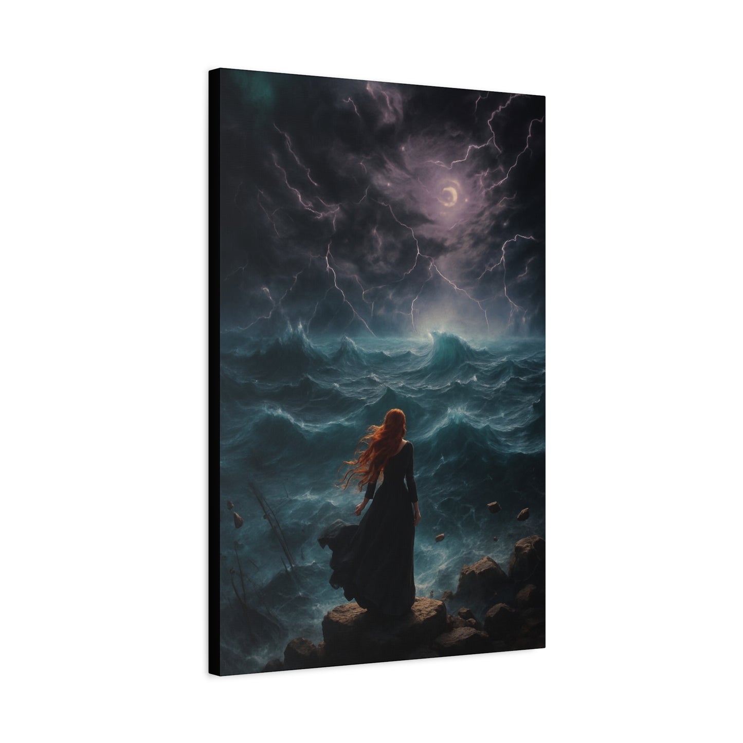 Stretched Canvas Art, Ruinous Waves Print, Stormy Seascape Wall Decor, Fantasy Art for Home, Unique Gift for Art Lovers