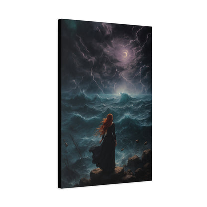 Stretched Canvas Art, Ruinous Waves Print, Stormy Seascape Wall Decor, Fantasy Art for Home, Unique Gift for Art Lovers