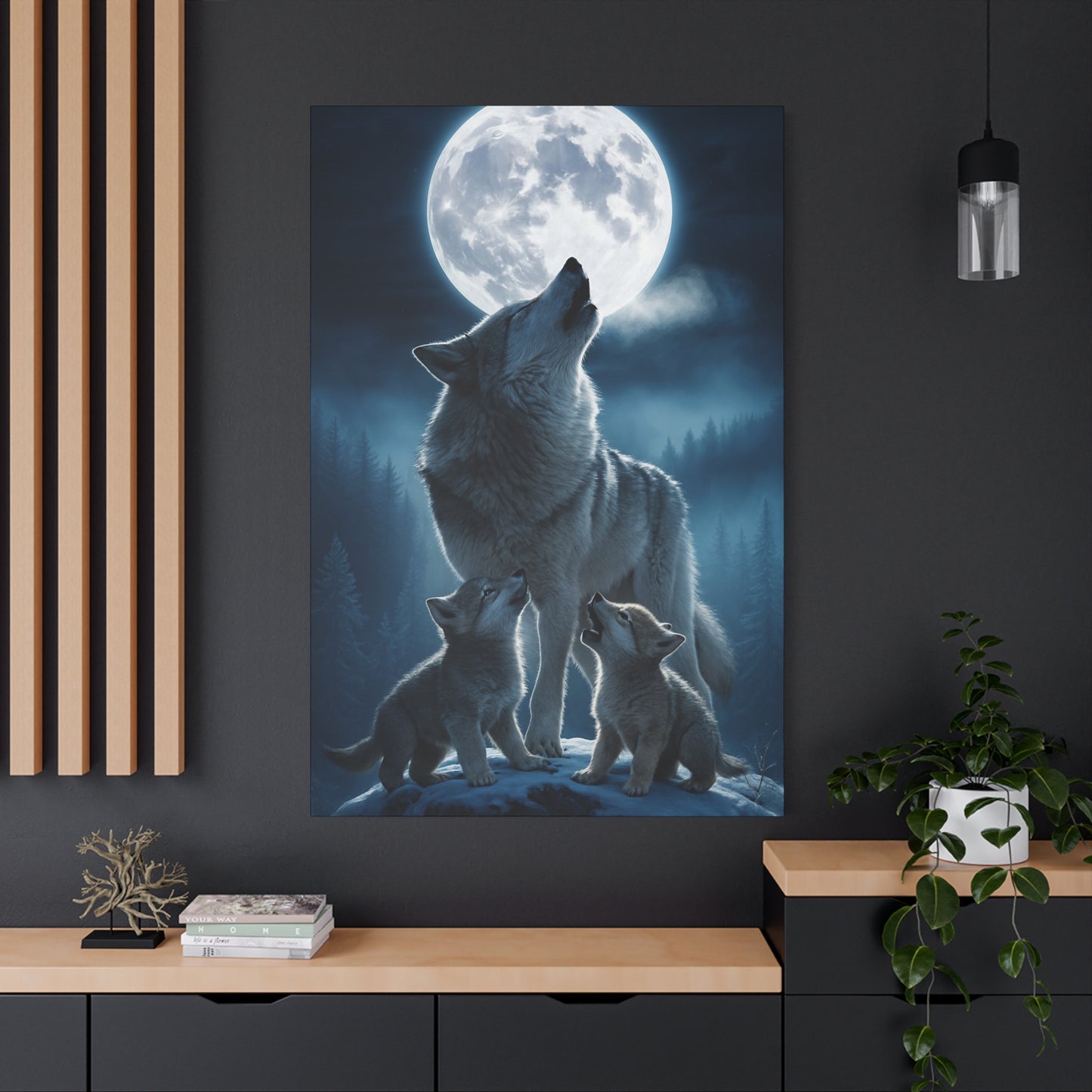 Wolf Howling Moon Canvas Print, Wildlife Wall Art, Nursery Decor, Gift for Animal Lovers, Home Decor
