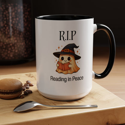 Halloween Reading Mug, Cute Ghost Coffee Cup, Spooky Gift for Book Lovers, Witchy Kitchen Decor, Fun Halloween Gift, Reading Ghost
