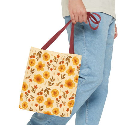 Floral Tote Bag, Stylish Reusable Shopping Bag, Eco-Friendly Gift for Her, Summer Essentials, Beach Bag, Floral Design, Yellow Flowers