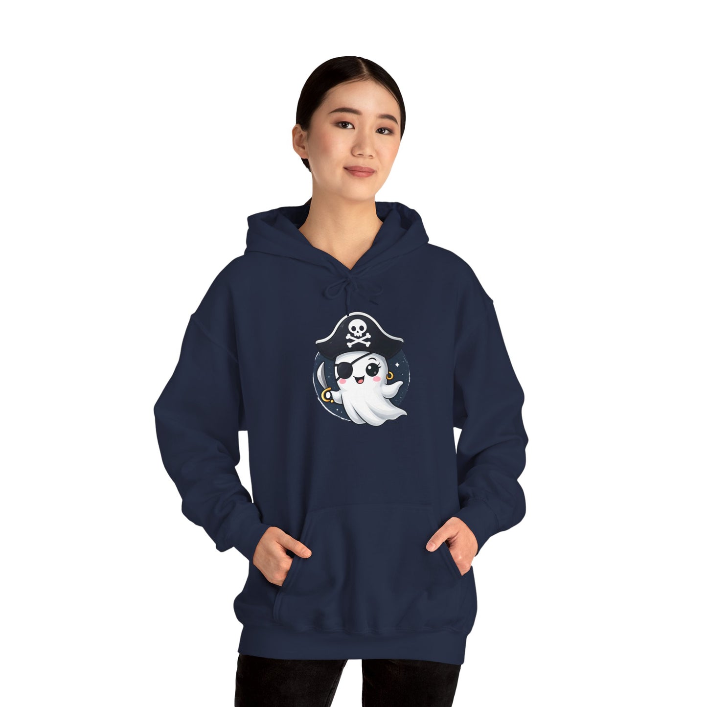 Pirate Ghost Hoodie, Cozy Hooded Sweatshirt for Halloween, Unisex Casual Wear, Cute Gift for Kids and Adults, Spooky Apparel