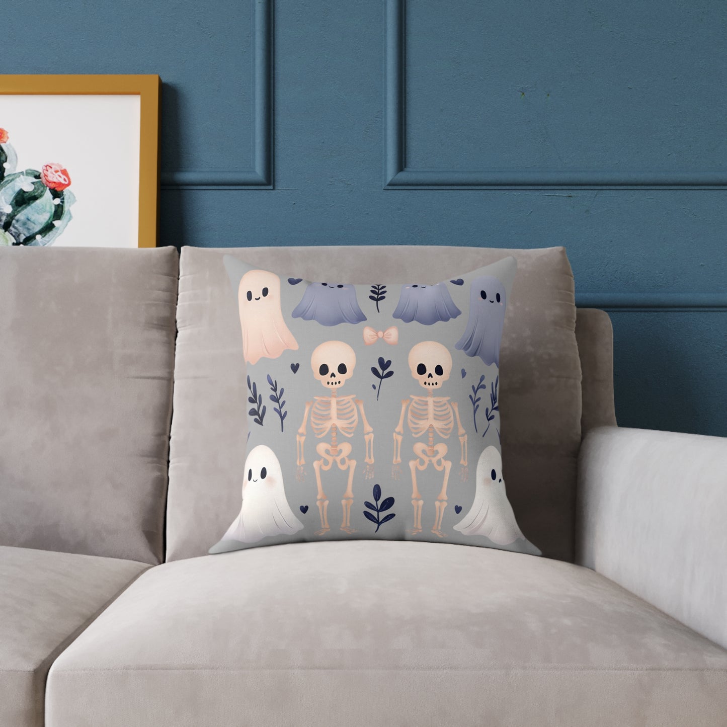 Spooky Halloween Pillow - Ghosts & Skeletons Design, Throw Pillow, Decorative Cushion, Halloween Decor, Home Cozy