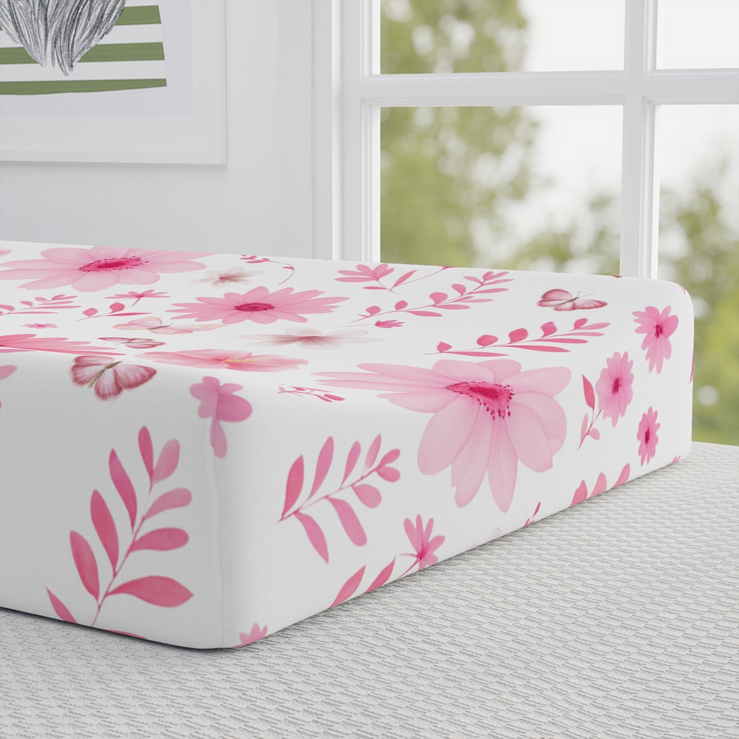 Floral Baby Changing Pad Cover, Nursery Decor, Baby Shower Gift, Soft Cotton Fabric, Floral Baby Essentials, Gender Neutral Baby Bedding