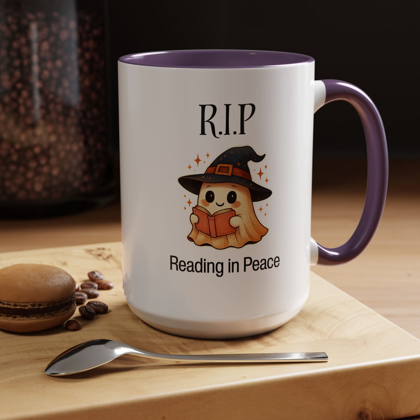Halloween Reading Mug, Cute Ghost Coffee Cup, Spooky Gift for Book Lovers, Witchy Kitchen Decor, Fun Halloween Gift, Reading Ghost