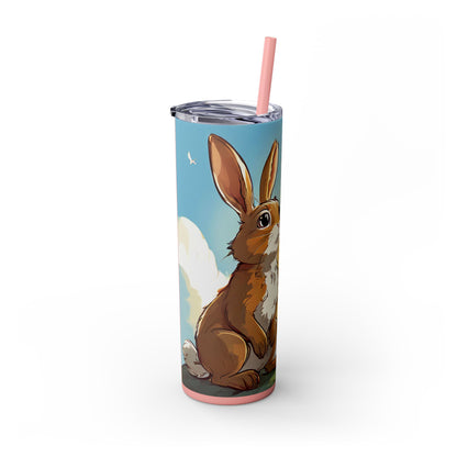 Whimsical Bunny Skinny Tumbler | 20oz Water Bottle, Cute Rabbit Design, Perfect for Spring, Easter, Animal Lovers, Eco-Friendly